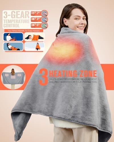 Carbon Fiber Heated Blanket with Battery, Large 3-Zone Electric Throw | Machine Washable, Long-Lasting for Home, Camping, Travel, Office - Image 5