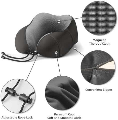 Neck Pillow for Traveling,Premium Memory Foam Travel Neck Pillow for Airplane,Soft Smooth & Breathable Cover,Adjustable Headrest Sleep Flight Pillow for Plane,Car,Office and Home,Black - Image 3