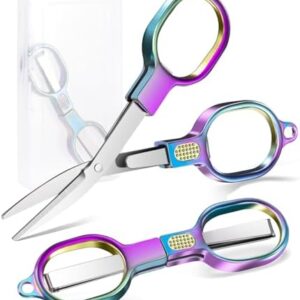 Folding Travel Scissors Safety, Small TSA-Compliant and Portable with Case, Pocket Foldable Stainless Steel Retractable Cutters, Mini Craft Scissors for Home, Outdoor and Office Use