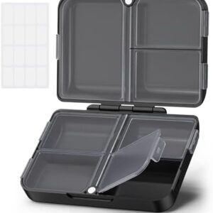 AUVON Daily Pill Organizer Fit with Your Purse or Pocket, Compact Travel Pill Box Case with Slim Folding Design and Long-Lasting Hinges to Hold Vitamin, Fish Oil, Supplement or Jewelry(Black)