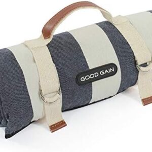 G GOOD GAIN Waterproof Picnic Blanket Portable with Carry Strap for Beach Mat or Family Outdoor Camping Party, Park Blanket for Grass Park, Hiking, Travel, Concerts (Denim Blue)