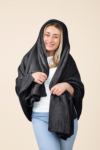 EverSnug Travel Blanket and Pillow - Ultra-Soft, Compact & Lightweight, 65x40 Inches, with Carry Case, Luggage Sleeve & Backpack Clip for Airplane Comfort (Black) - Image 2