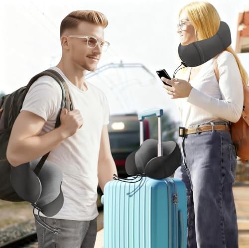 Neck Pillow for Traveling,Premium Memory Foam Travel Neck Pillow for Airplane,Soft Smooth & Breathable Cover,Adjustable Headrest Sleep Flight Pillow for Plane,Car,Office and Home,Black - Image 7