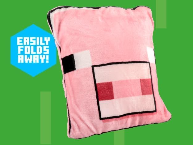 Paladone Minecraft Pig 2-in-1 Cushion Blanket - Officially Licensed Microsoft Travel Blanket, Foldable Soft Fluffy Throw, Gamer Living Room or Bedroom Decor 120cm x 150cm - Image 2