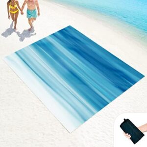 LkDiramio Beach Blanket Sand Proof Waterproof Oversized 100" x 80" Sand Free Mat with Corner Pockets and Mesh Bag for Outdoor, Picnic, Travel, Beach Accessories Portable, Gradient Blue Ocean