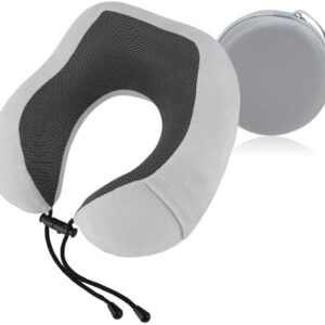 CAPASTEC Neck Pillow for Airplane Travel, Washable Travel Memory Foam Pillow, with Storage Box, Suitable for Cars, Light Gray