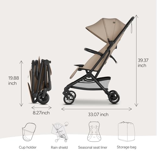 Mompush Velo Lightweight Travel Stroller, Compact & Airplane-Friendly for Baby and Toddler, Lie-Flat Seat, One-Hand Fold, with Leather Bumper Bar, Shoulder Strap, Raincover, Storage Bag & Cup Holder - Image 9