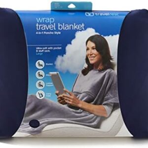 TRAVELREST 4-in-1 Travel Blanket – Wearable Blanket, Pillow & Body Wrap, Lightweight, Compact & Cozy with Carry Case, Travel Friendly, Comfort, Ideal for Airplanes, Long Flights, Road Trips - Blue
