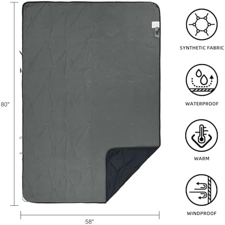 Outdoor Waterproof Blanket, Foldable Fleece Stadium Blanket for Outdoor Sports Event, Camping, Car, Pet, Picnics - Windproof, Wearable, Machine Washable 80" x 58" (Black Gray) - Image 3