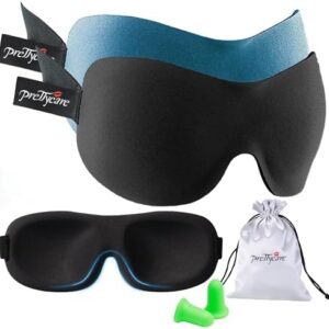 PrettyCare 3D Sleep Mask 2 Pack,Eye Mask for Side Sleeper 3D Contoured Sleeping Mask Blackout Out for Men- Blindfold Airplane with Ear Plugs, Night Masks with Travel Bag (Black&Blue)