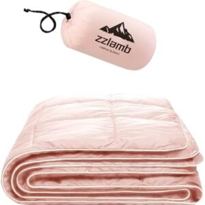 zzlamb Camping Blanket, Compact Lightweight Soft Puffy Blanket Water-Repellent, Packable Warm Quilt Down Alternative Picnic Hiking Backpacking Beach Travel RV Airplane Couch Car