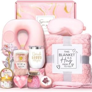 Birthday Gifts for Women Self Care Gifts Get Well Soon Gifts for Women,Relaxing Spa Gifts Basket w/Flannel Blanket Traveling Pillow Care Package christmas Birthday Gifts Idea for Mom Her Wife Friends