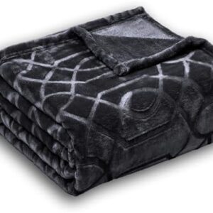 Serenhom Soft Cozy Fleece Throw Blanket, 50x60 Inches – Lightweight Plush Blanket for Couch, Fuzzy 3D Jacquard Design, for Sofa, Bed & Travel - Dark Grey