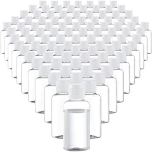 100 Pack 1.7oz Plastic Empty Bottles with Flip Cap Small Travel Size Bottles Hand Sanitizer Bottles Refillable Travel Container for Shampoo Body Soap Lotions Baby Shower (Clear)