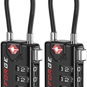TSA Approved Cable Luggage Locks, Re-settable Combination with Alloy Body, Black 2 Locks.