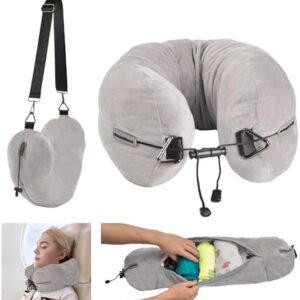 DreamShore Travel Pillow for Extra Luggage: Stuffable Neck Pillow with Adjustable Neck Size | Fits 3+ Days of Travel Essentials | Transformable Carry-On Solution | Soft Velvet Cover | No Filler