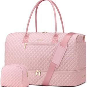 Travel Weekender Bags for Women - Duffle Bag Women with Shoe Compartment Carry On Overnight Bag with Toiletry Bag Duffel Bags with Wet Pocket for Gym Hospital Bags for Labor and Delivery Pink