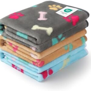 Luciphia 1 Pack 3 Blankets Fluffy Premium Fleece Pet Blanket Flannel Paw Printed Throw for Dog Cat(Small 23x16'', Grey/Brown/Blue)