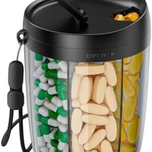 PULIV Large Pill Bottle Organizer, Supplement Organizer for Holding 6 Various Vitamins, Pill Box Case with Anti-Mixing & Wide Opening Design, Easy to Retrieve Meds, Includes 20 Pcs Stick-on Labels