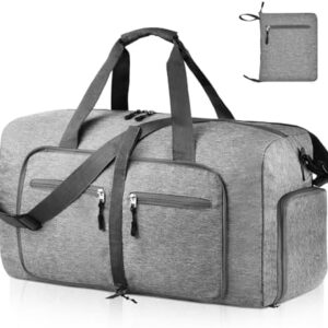 Dimayar 65L Travel Duffle Bag for Men Women - Foldable Duffel Bag with Shoes Compartment - Overnight Bags Waterproof & Tear Resistant(Gray)