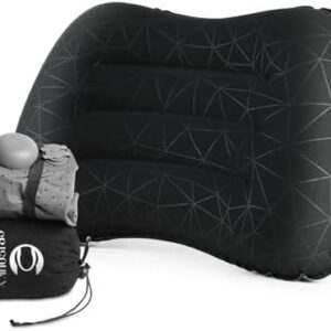 Camping Pillow with Built-in Pump - Inflatable Pillows - Travel Pillows for Backpacking & Airplane, Lumbar Support Blow Up & Press to Inflate Pillow, Compressible, Comfortable Pillow(Black w/Pump)