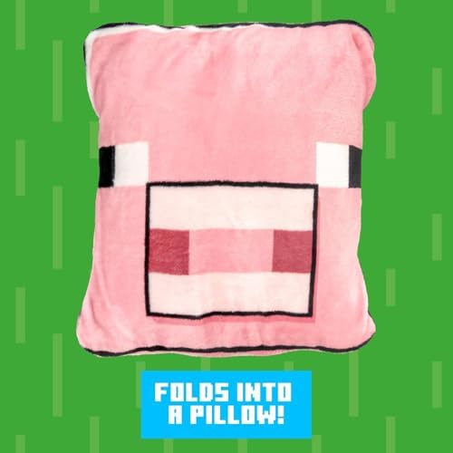 Paladone Minecraft Pig 2-in-1 Cushion Blanket - Officially Licensed Microsoft Travel Blanket, Foldable Soft Fluffy Throw, Gamer Living Room or Bedroom Decor 120cm x 150cm - Image 6