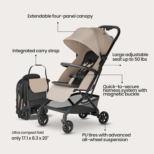 Mompush Velo Lightweight Travel Stroller, Compact & Airplane-Friendly for Baby and Toddler, Lie-Flat Seat, One-Hand Fold, with Leather Bumper Bar, Shoulder Strap, Raincover, Storage Bag & Cup Holder - Image 3