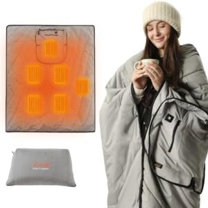 ZonLi Heated Blanket Battery Operated, Wearable Portable Electric Blanket with Rechargeable Battery, 50"x60" Cordless Heated Blanket, Waterproof, Machine Washable(Dark Grey)