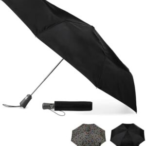 totes Portable Umbrella for Travel – Compact for Car, Backpack and Purse – Windproof, Strong, UV Sun Protection, Water-Repellant, Foldable On-the-Go Umbrella with One Touch Open/Close