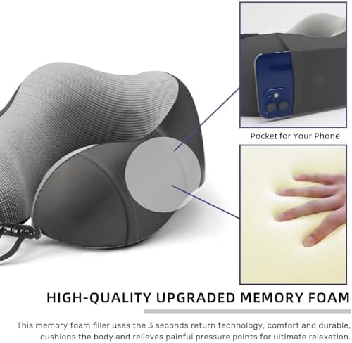 Neck Pillow for Traveling,Premium Memory Foam Travel Neck Pillow for Airplane,Soft Smooth & Breathable Cover,Adjustable Headrest Sleep Flight Pillow for Plane,Car,Office and Home,Black - Image 6