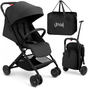 Jovial Lightweight Baby Stroller, Folding Travel Stroller with Reclining Seat, Canopy, 5-Point Safety Harness, Storage Basket, Smooth Wheels, Compact Portable Design (39.8" x 18.7" x 32.3")