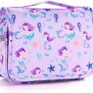 Kids Hanging Toiletry Bag for Girls, Travel Toiletry Bag for Little Young Girls Cosmetic Makeup Waterproof Wash Bag Toddler Traveling Toiletries, Mermaid Purple