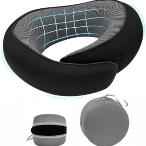 Bely King Travel Pillow for Airplane, Neck Pillow 100% Memory Foam with Comfortable Support for Long Flights, Cars, Trains Office & Home with Storage Box(Black)