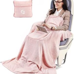 Tirrinia Travel Blanket Airplane Compact with Bag - Cozy Travel Pillow Blanket for Long Flight, Airplane Travel Essentials, Packable and Lightweight Travel Blanket and Pillow Set for Kids & Adults,