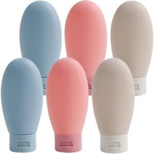 Travel Bottles for Toiletries 6 Pack, Leakproof 2 oz Tsa Approved Travel Size Containers, BPA Free Plastic Shampoo and Conditioner Bottles, Camping Travel Essentials (Multicolor - A)