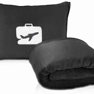 EverSnug Travel Blanket and Pillow - Ultra-Soft, Compact & Lightweight, 65x40 Inches, with Carry Case, Luggage Sleeve & Backpack Clip for Airplane Comfort (Black)