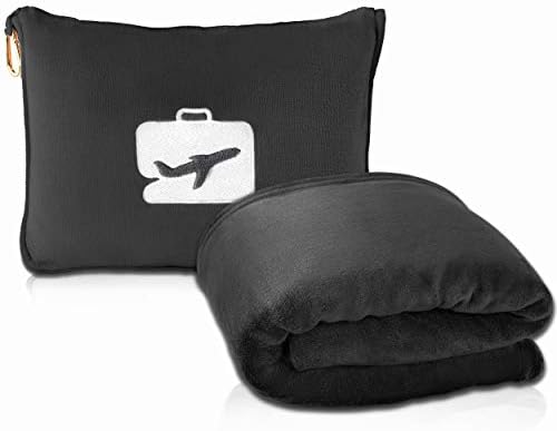 EverSnug Travel Blanket and Pillow - Ultra-Soft, Compact & Lightweight, 65x40 Inches, with Carry Case, Luggage Sleeve & Backpack Clip for Airplane Comfort (Black)