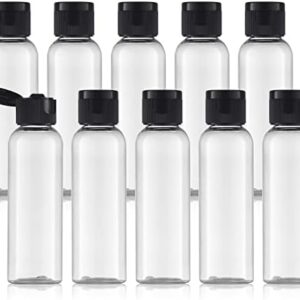 Tekson Travel Bottles Empty 2oz (10 PCS), Plastic Travel Size Cosmetic Container, TSA Amber Squeeze Bottle for Shampoo, Conditioner (Flip Cap)