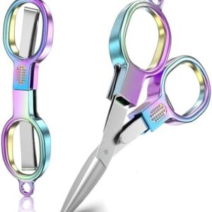 2PCS Folding Scissors, Stainless Steel Safety Portable Mini Travel Small Scissors, Foldable Pocket Badge Scissor, Suitable for Travel, Home, Office, Craft, Sewing, Nurse Accessories