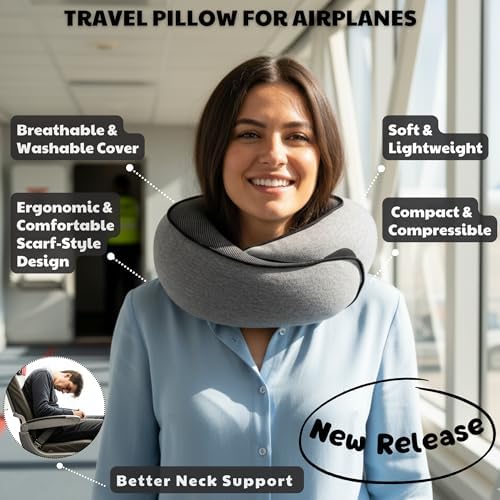 Travel Pillow for Airplane,Ergonomic Neck Support Memory Foam Scarf Pillows, Design Like a Cinnamon Roll, Soft & Comfy for Travel, Car, Train & Office, Adults & Kids, Includes 3D Eye Mask & Pill Case - Image 2