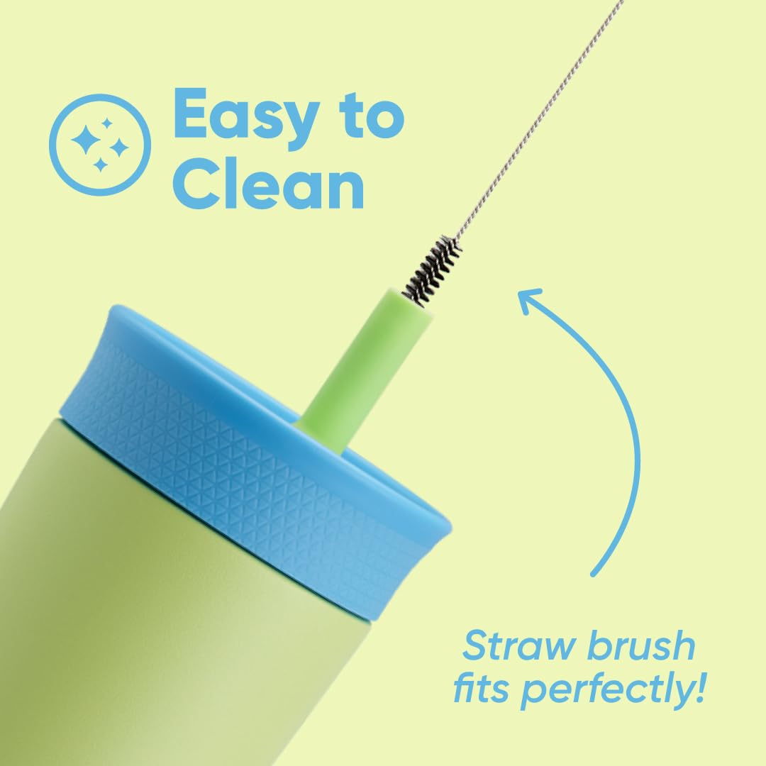 Owala Kids Insulation Stainless Steel Tumbler with Spill Resistant Flexible Straw, Easy to Clean, Kids Water Bottle, Great for Travel, Dishwasher Safe, 12 Oz, Blue and Light Green (Turtley Awesome) - Image 4