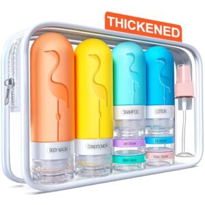 Empty 3 oz Travel Size Bottles Toiletries Containers for Toiletries Liquids，Small Silicone Mini Refillable Leak Proof TSA Approved Travel Bottles for Creams Shampoo and Conditioner Traveling