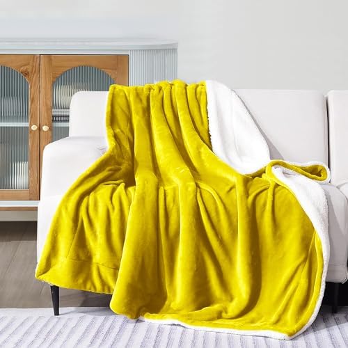 MOONLIGHT20015 Sherpa Blankets Queen Size - (Ochre, 90X90 Inches) Fuzzy, Soft and Wool/Fleece Blanket for Bed, Fluffy Blankets for Winter, Camping and Travel - Image 3