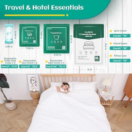 Hotel Essentials Disposable Bed Sheet for Travel, Queen Size Disposable Sheet with Bath Towel Face Towel Toilet Seat Cover, Disposable Hotel Sheet Travel Essentials for Cruise, Hotel, Camping, SPA - Image 8