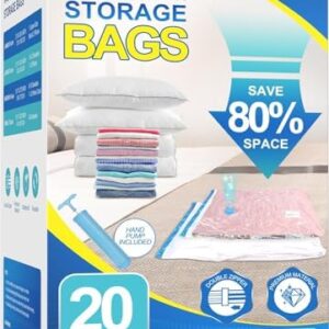 Fygrip Vacuum Storage Bags with Hand Pump, Plastic Packaging Bags, 80% Space Saver Vacuum Seal Bags for Clothing, Travel Lugggage, Blankets, Comforters, 20 Combo