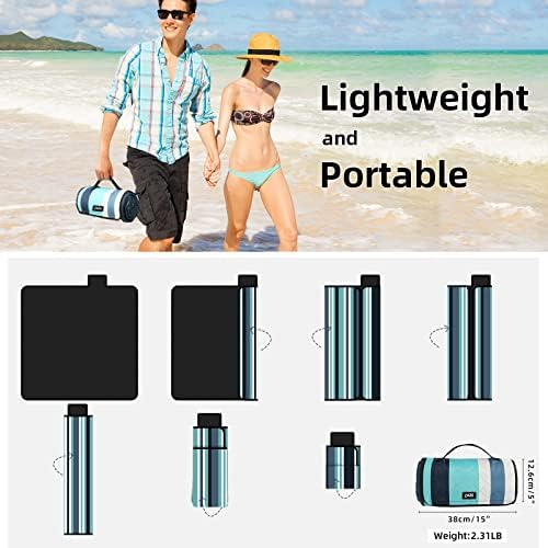 ZAZE Picnic Blankets Beach Blanket, 80''x80'' Extra Large Thick 3-Layers, Sandproof Machine Washable Waterproof Foldable Oversized XL Outdoor Mat, for Camping, Park, Travel, Grass(Blue White Stripe) - Image 5