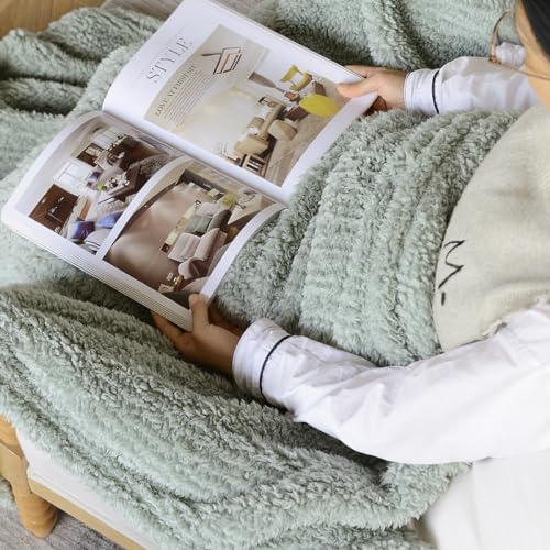 Ultra Soft Cozy Sherpa Throw Blanket, Light Weight Warm Decorative Boho Style Plush Throw Blanket Cover for Couch, Sofa, Bedroom,Travel, Outdoor, 60”x80”, Sage Green - Image 4