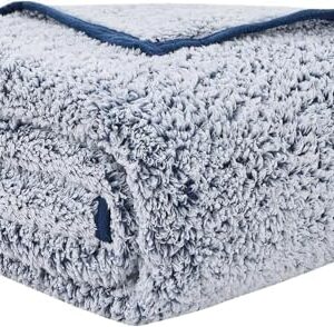 EMME Soft Sherpa Throw Blanket Fleece Reversible Plush Fluffy Blanket, Light Weight Warm Decorative Boho Blanket Cover for Sofa, Couch, Bedroom,Travel(Plush Navy,50"x60")