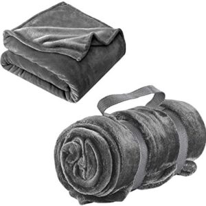 Lewis N. Clark Super Soft Plush Portable Travel Blanket for Airplane, Camping, Office + Baby with Carry Straps, (37x62), Gray