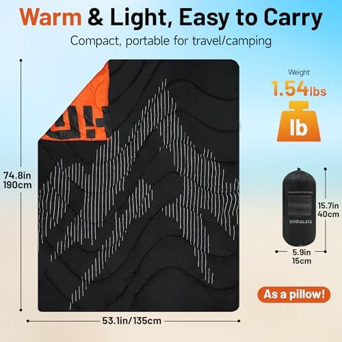 喜马拉雅 Lightweight Camping Blanket, Packable, Down Alternative, Puffy, Printed Wearable Blankets, Warm Camping Quilt with Snap Buttons for Outdoor, Travel, Hiking - Image 2